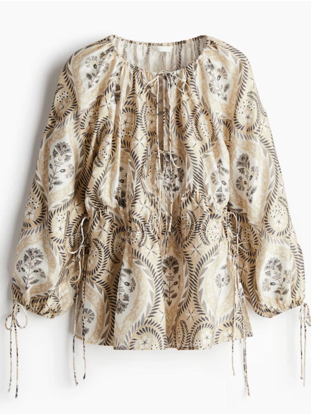 H&M Bohemian blouse Cream  Floral Tie-Front Peasant